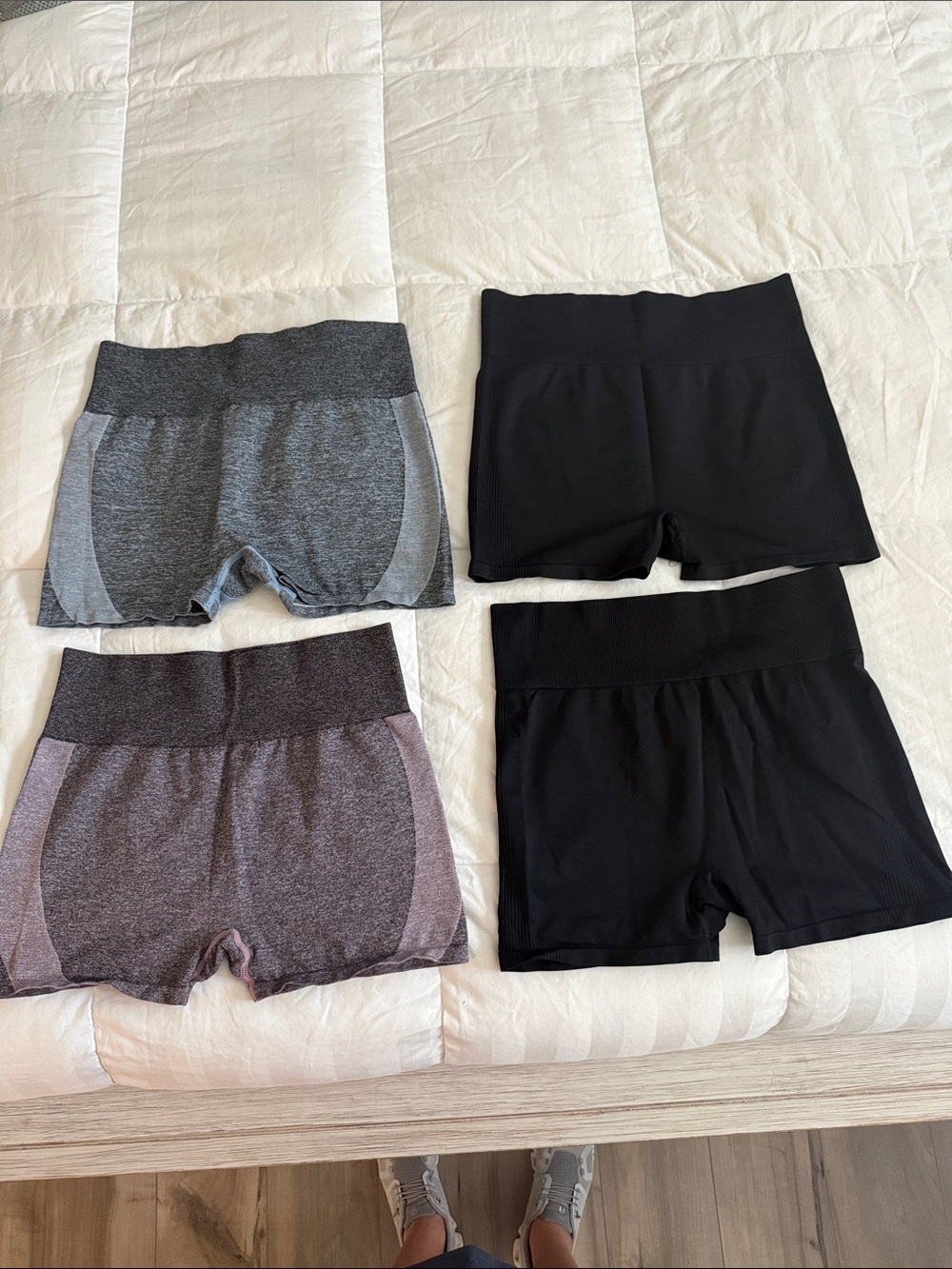 Set of Four High-Waist Athletic Shorts - Black, Heather Gray, Mauve
